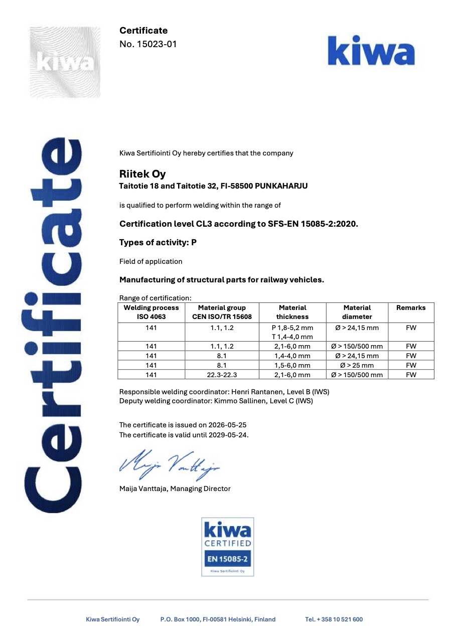 Certificate EN 15085
